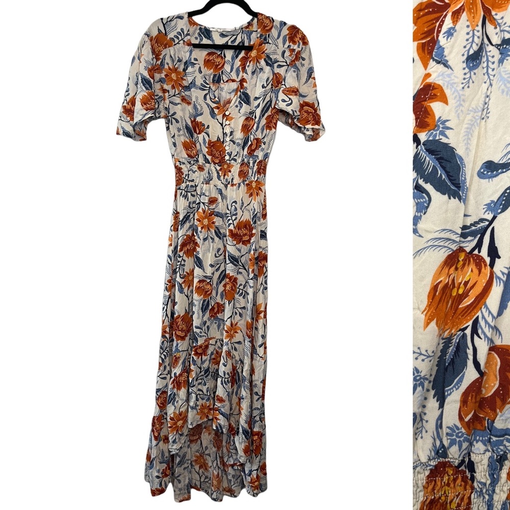 White Floral Maxi Dress Fall Abel the Label Anthropologie Small V Neck Boho